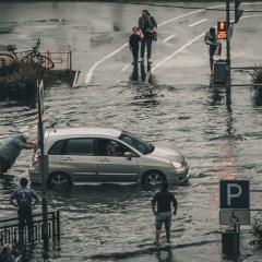 Car in flood waters